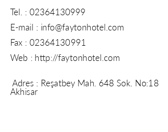 Fayton Hotel iletiim bilgileri